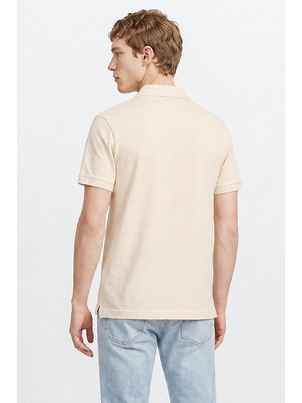 Bej %100 Pamuk Regular Fit Normal Kesim Polo Yaka Tişört-4
