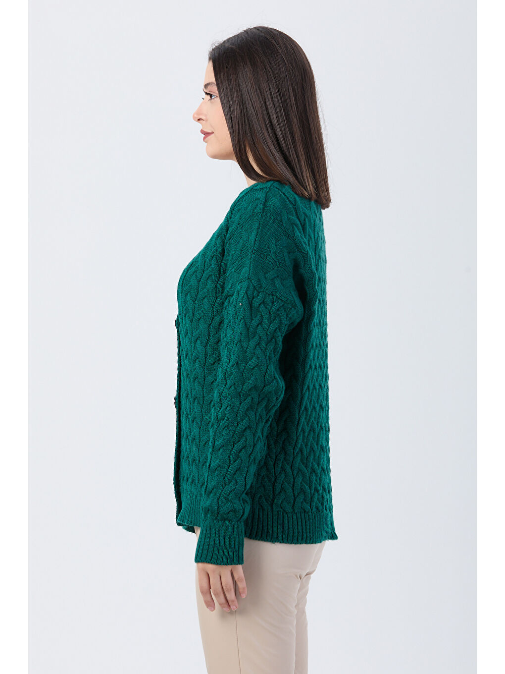 Yeşil Örgülü Triko Hırka Zumrut - 27657-2