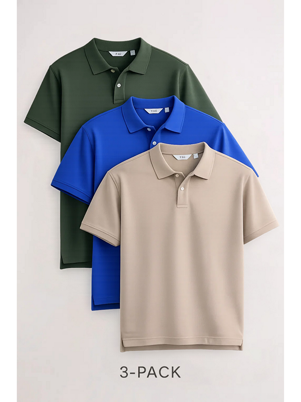 Haki Erkek Kısa Kollu Basic 3 Lü Polo Yaka Tişört