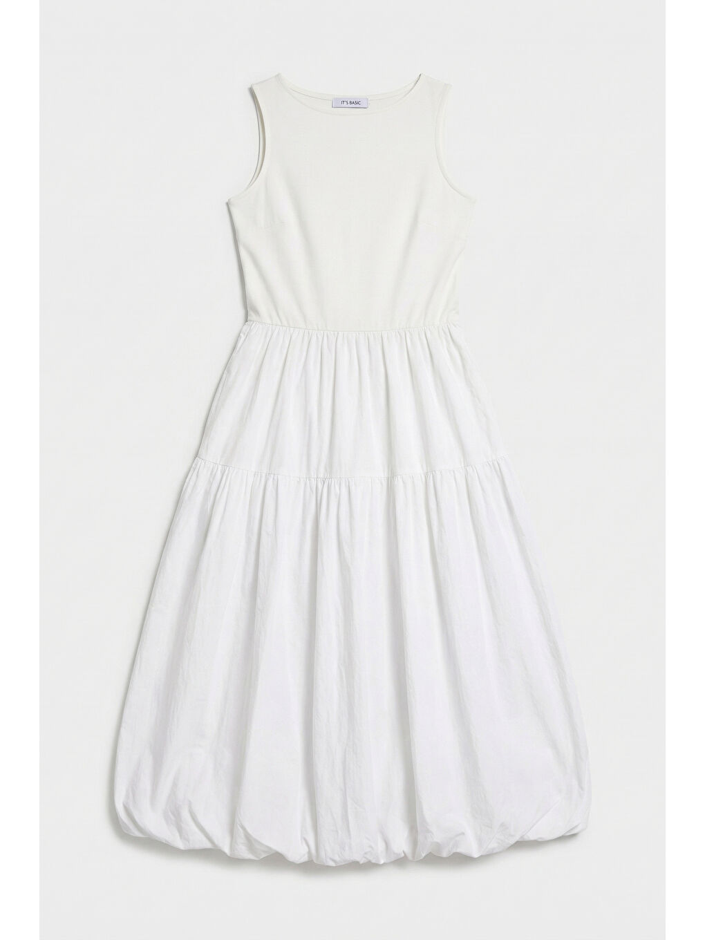 Kadın Beyaz w5 Balon Kesim %100 Organik Pamuk Tasarım Elbise-4