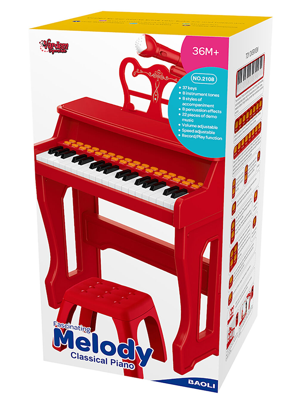 37 Tuşlu Mikrofonlu Klasik Piyano Kırmızı-1