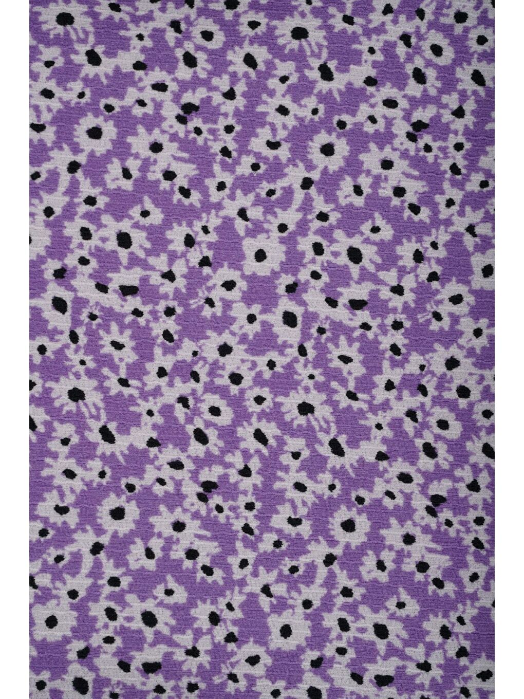 Bisiklet Yaka Sıfır Kol Çiçek Desenli Katlı Şapka Aksesuarlı Siyah Lila Renk Kız Çocuk Elbise-2