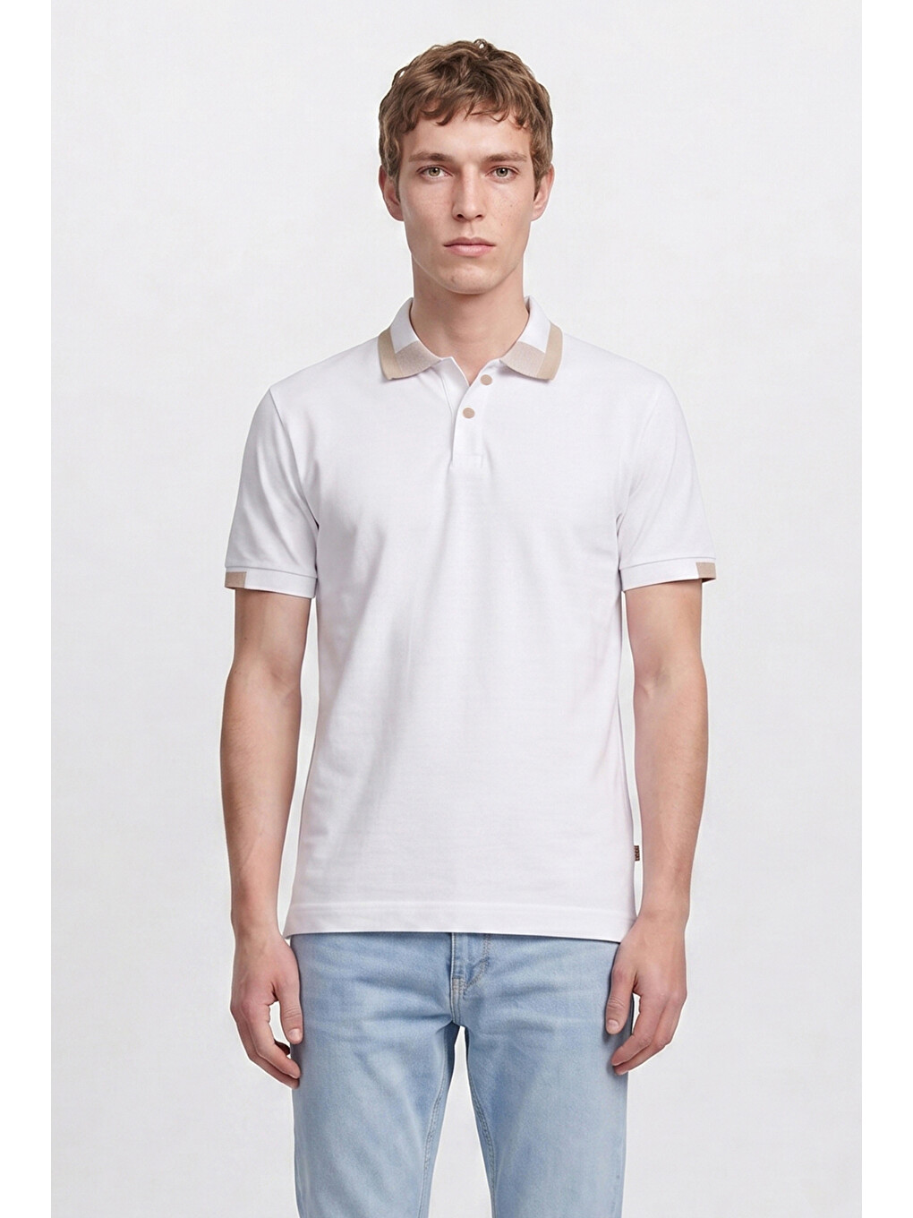 Beyaz %100 Pamuk Regular Fit Normal Kesim Polo Yaka Tişört-2