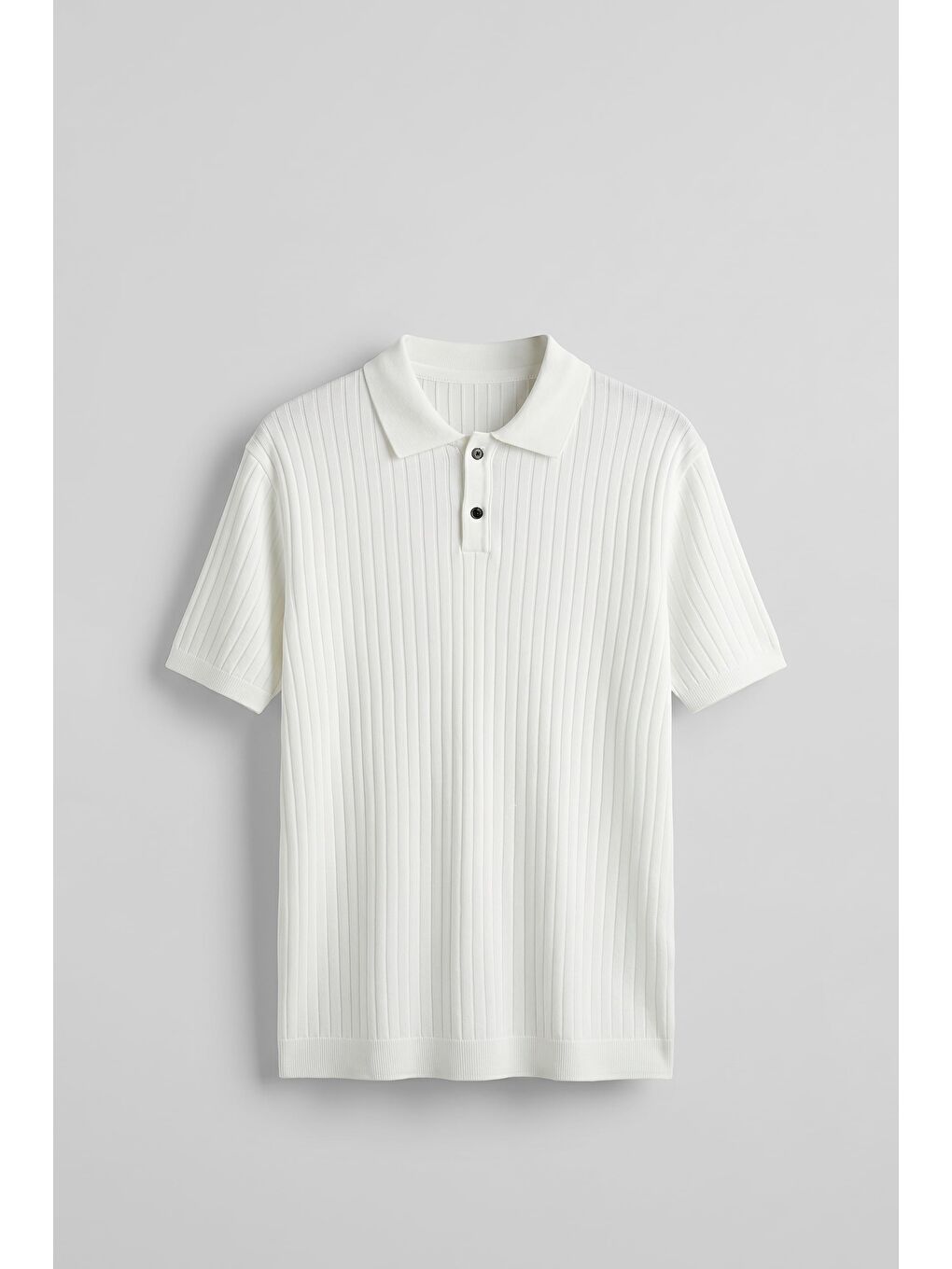 Erkek Relaxed Fit Fitilli Triko Polo Yaka T-Shirt Beyaz