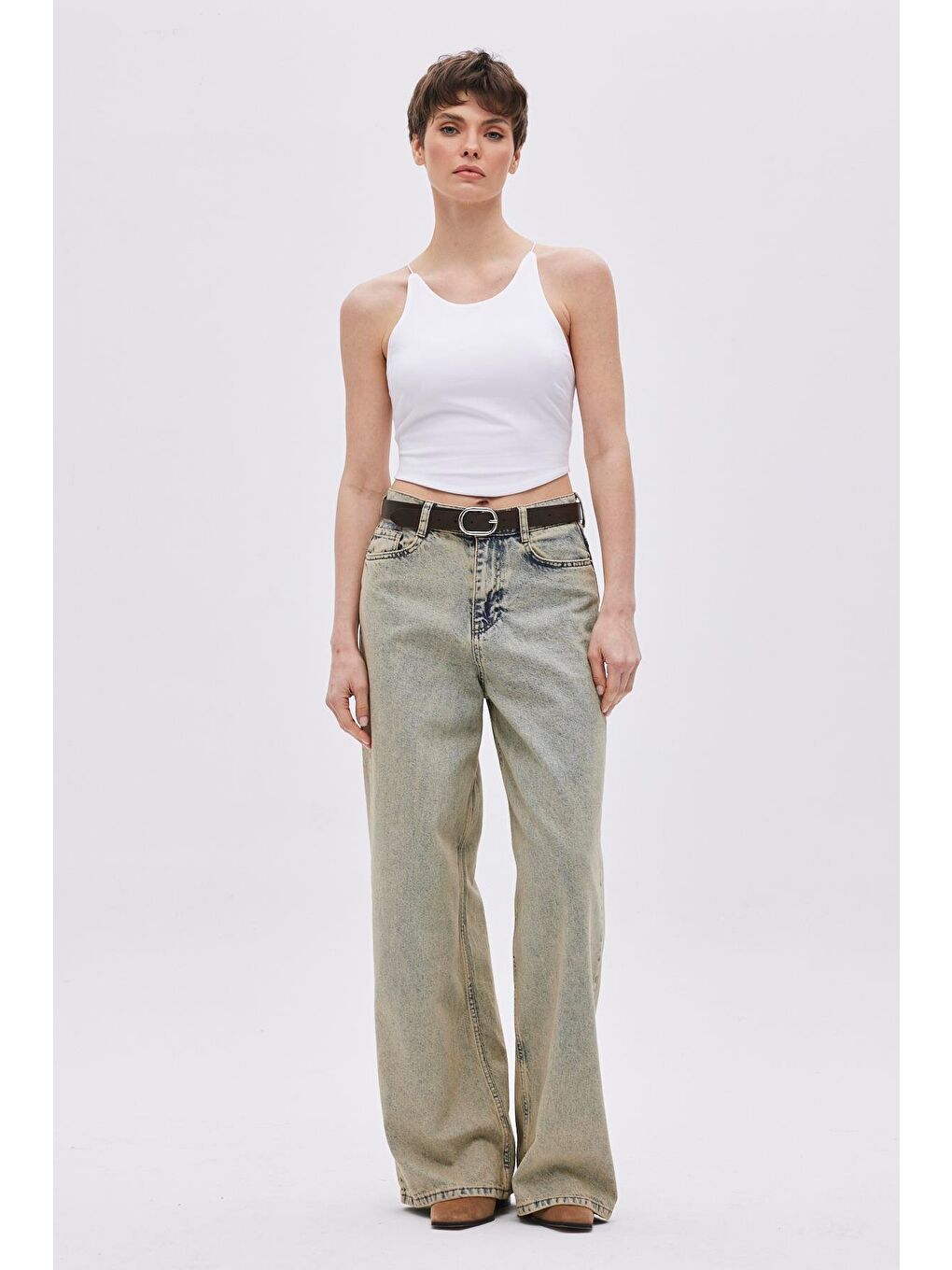 Beyaz Halter Yaka Crop-1