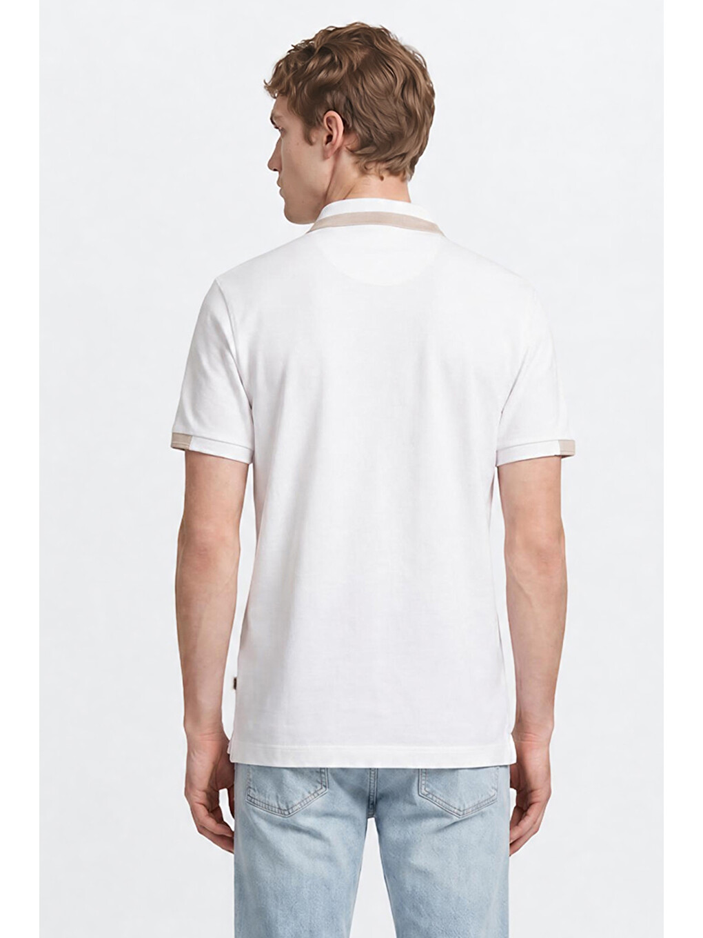 Beyaz %100 Pamuk Regular Fit Normal Kesim Polo Yaka Tişört-4