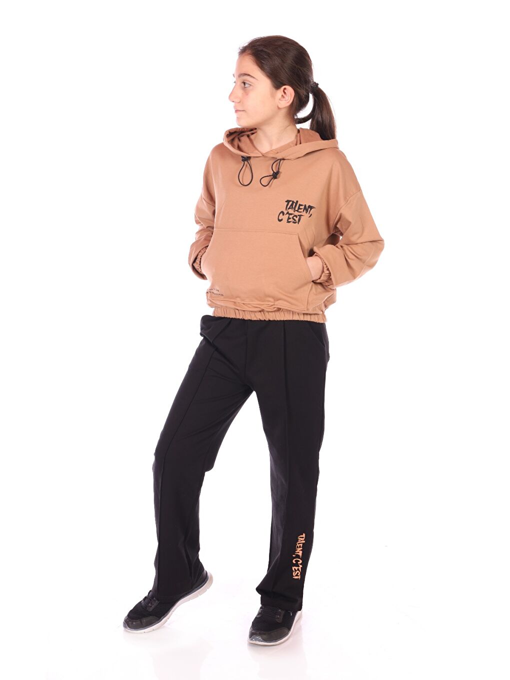 Kahverengi Kız Çocuk Talent Cest Baskılı Eşofman Takım