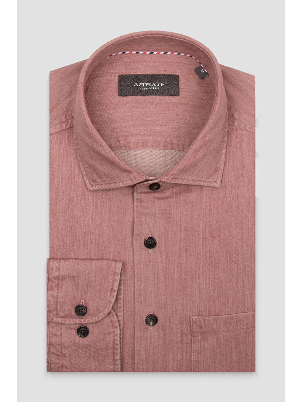 Santo Twill Pamuklu Comfort Fit Pembe Düğmeli Yaka Erkek Düz Gömlek-4