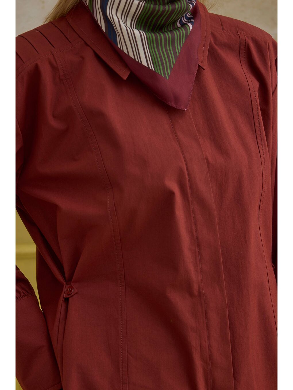 %100 Pamuk Arkası Pileli Gömlek Bordo-3