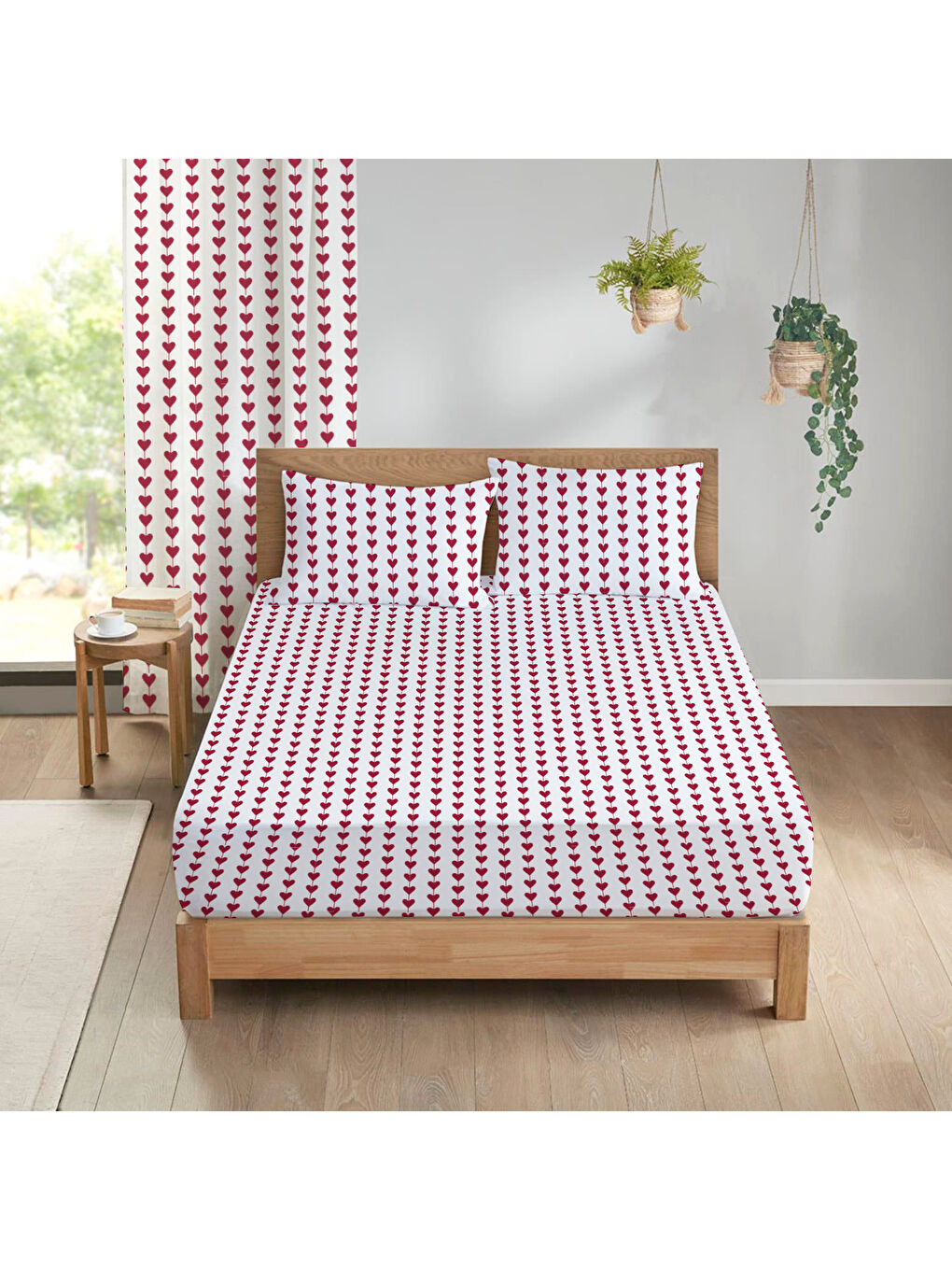 Karışık Kalp Desenli Baskılı Çift Kişilik 180x200 Cm Çarşaf Takımı