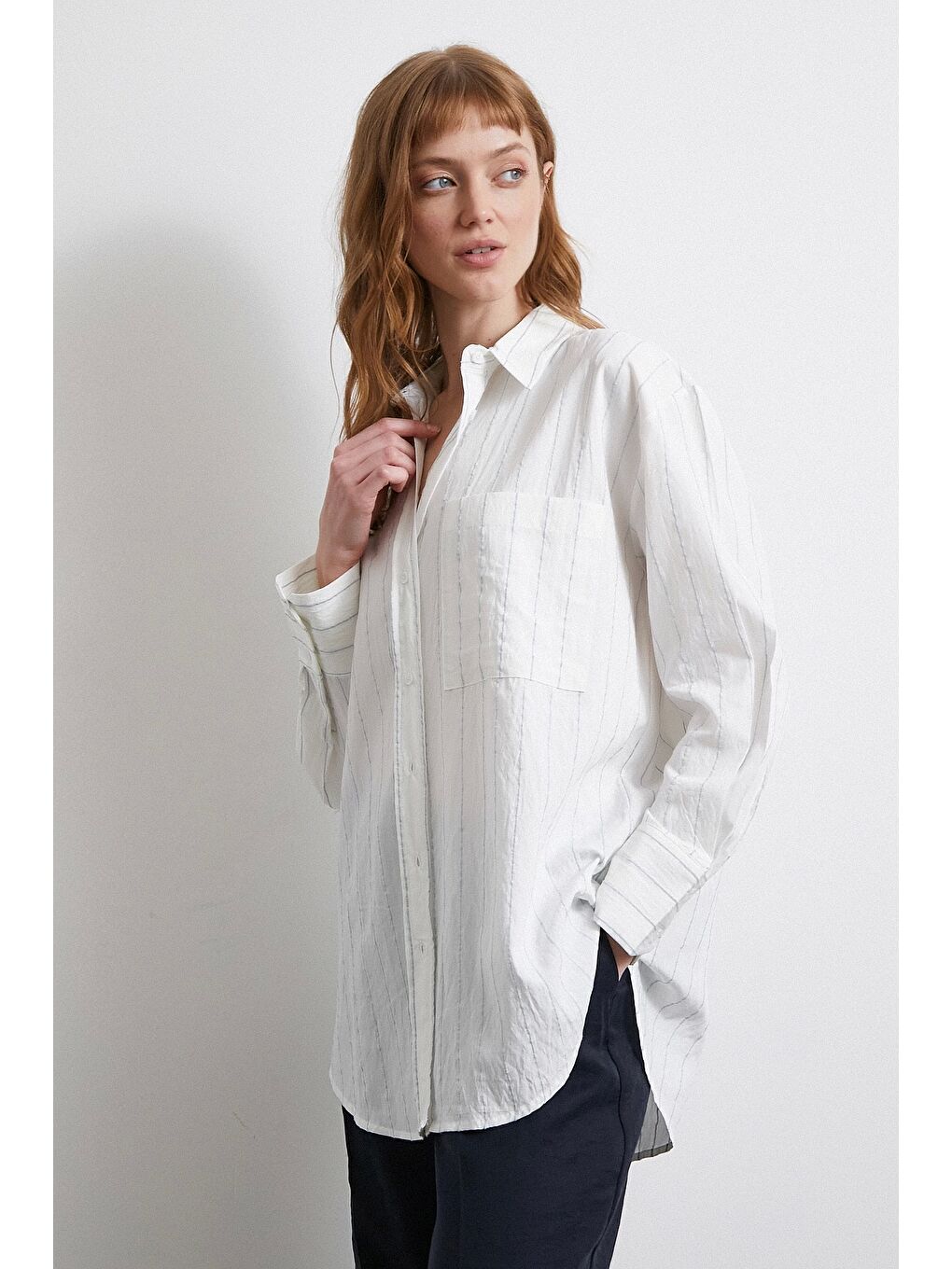 Turkuaz Çizgili Cepli Gömlek Su Yeşili-1