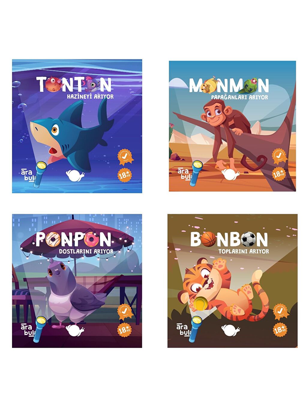 Ara Bul Fenerli Kitap Monmon-Bonbon-Tonton-Ponpon Set-Meltem Erinçmen KTP