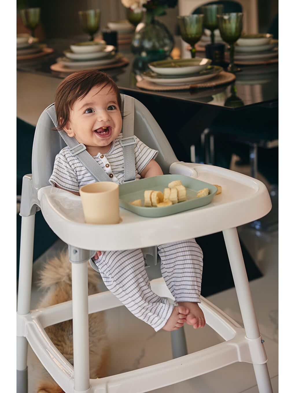 Kare Bebek Mama Tabağı 2'Li Sage Green - Peach-2