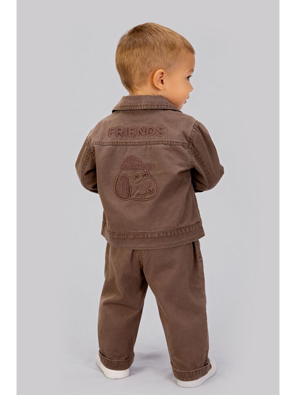 Erkek Çocuk Pamuklu Kahverengi Ceketli 3 Parça Takım-2