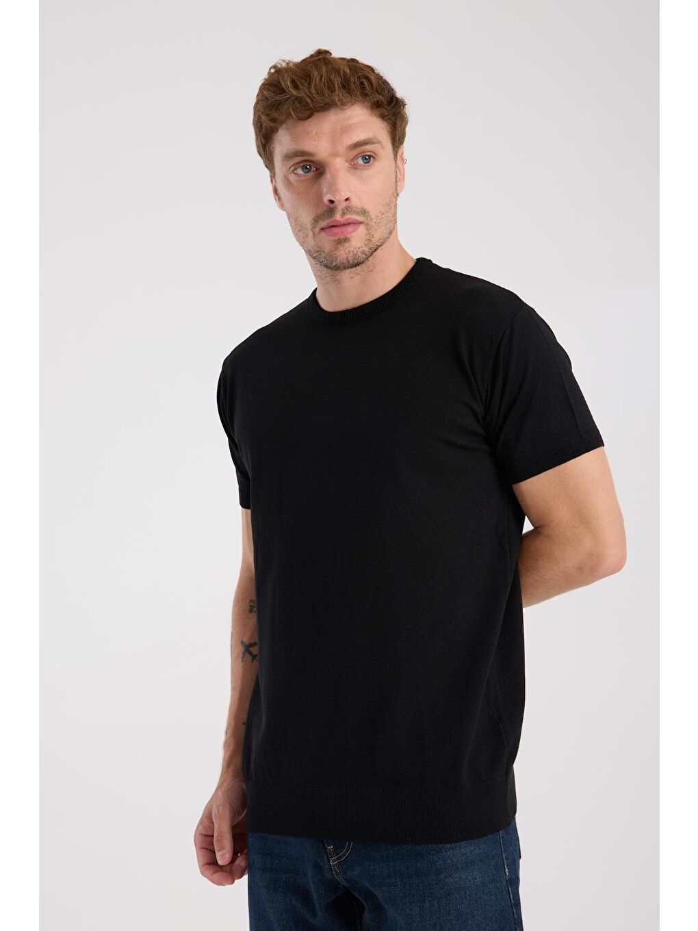 Aclub Zulu Örme Kumaş Viskon Karışımlı Slim Fit Siyah Bisiklet Yaka Erkek Düz T-Shirt-3