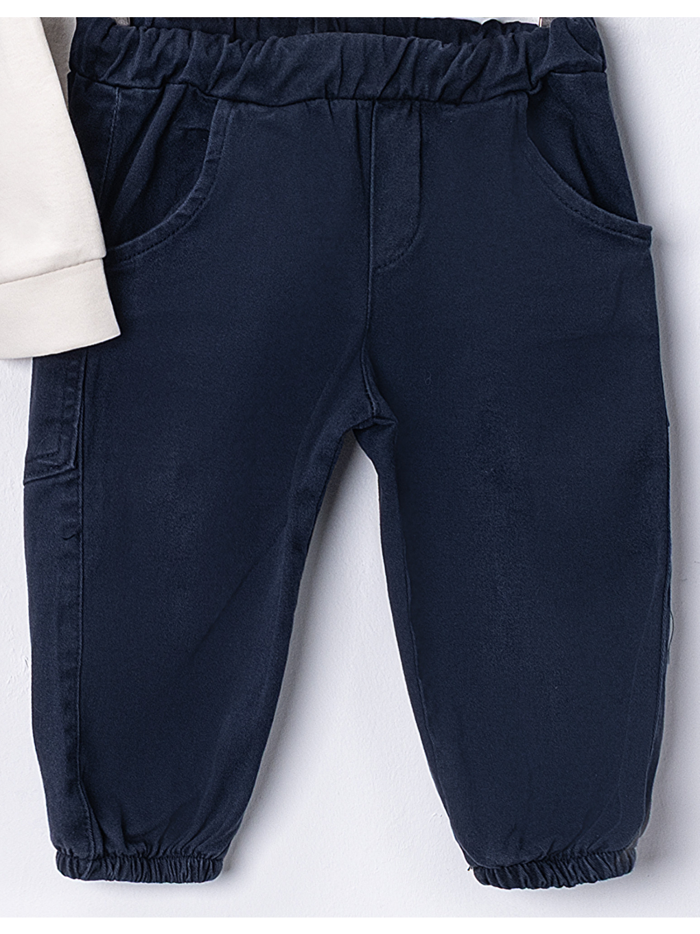 Lacivert Erkek Bebek 3’lü Takım 9-24 Ay Şişme Yelek %100 Pamuk Sweatshirt Kadife Pantolon-4