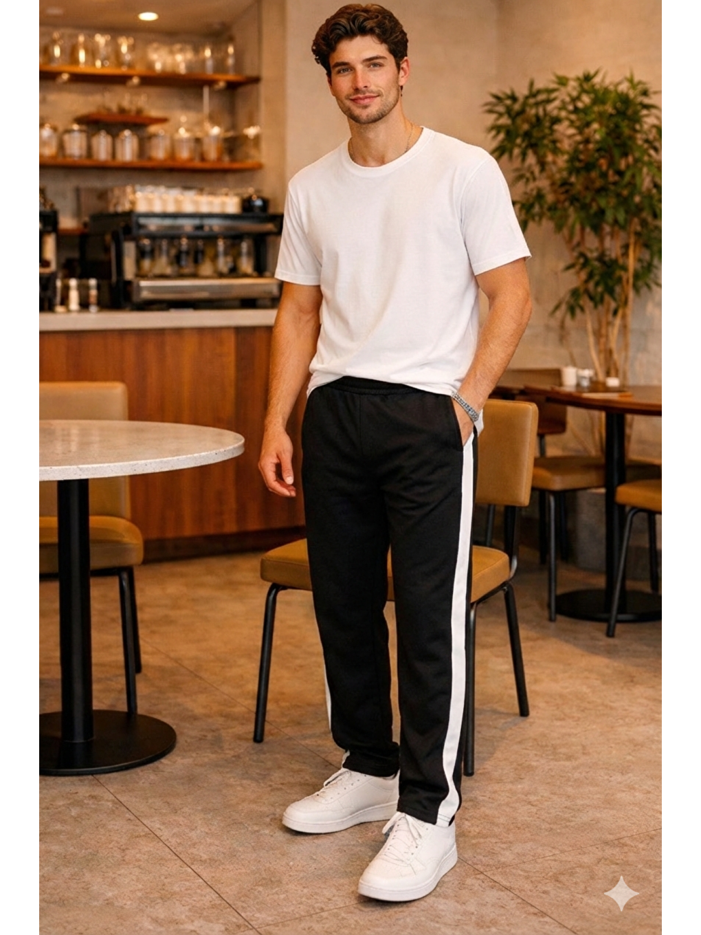 Erkek Siyah Şeritli Eşofman Altı Bağcıklı Baggy Rahat Kesim Günlük Spor Pantolon