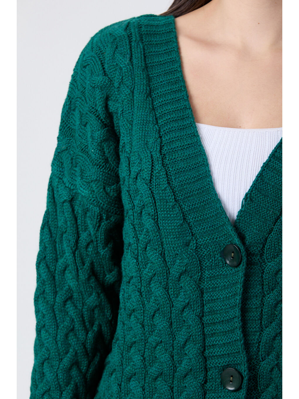 Yeşil Örgülü Triko Hırka Zumrut - 27657-4