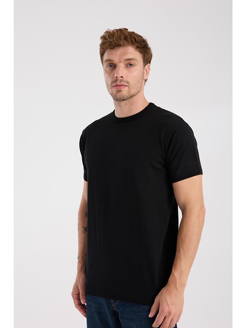 Aclub Zulu Örme Kumaş Viskon Karışımlı Slim Fit Siyah Bisiklet Yaka Erkek Düz T-Shirt-4