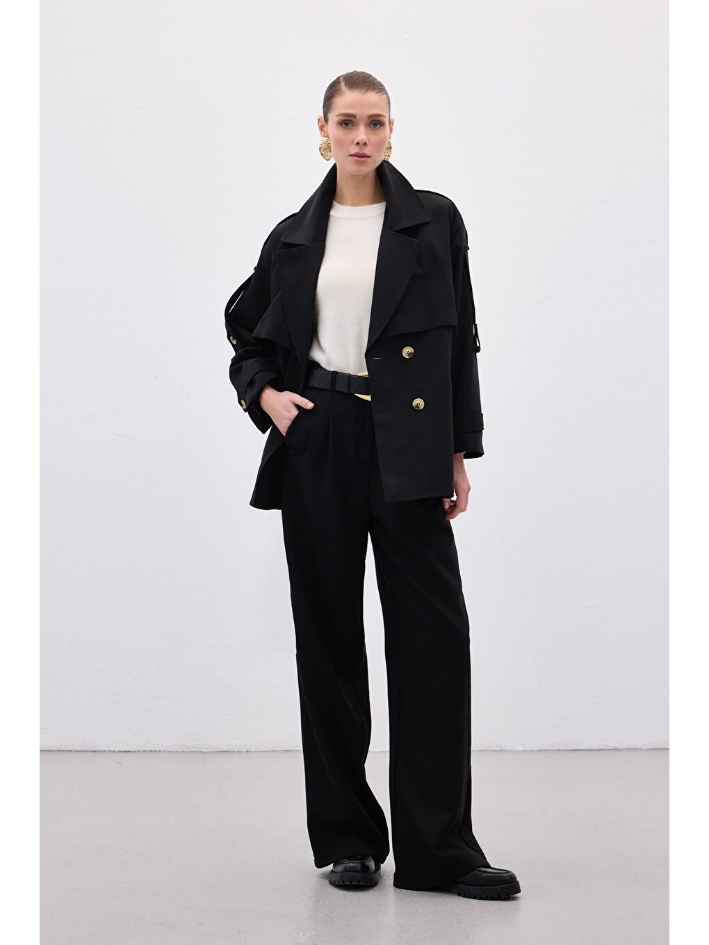 Kısa Trençkot - Siyah-1