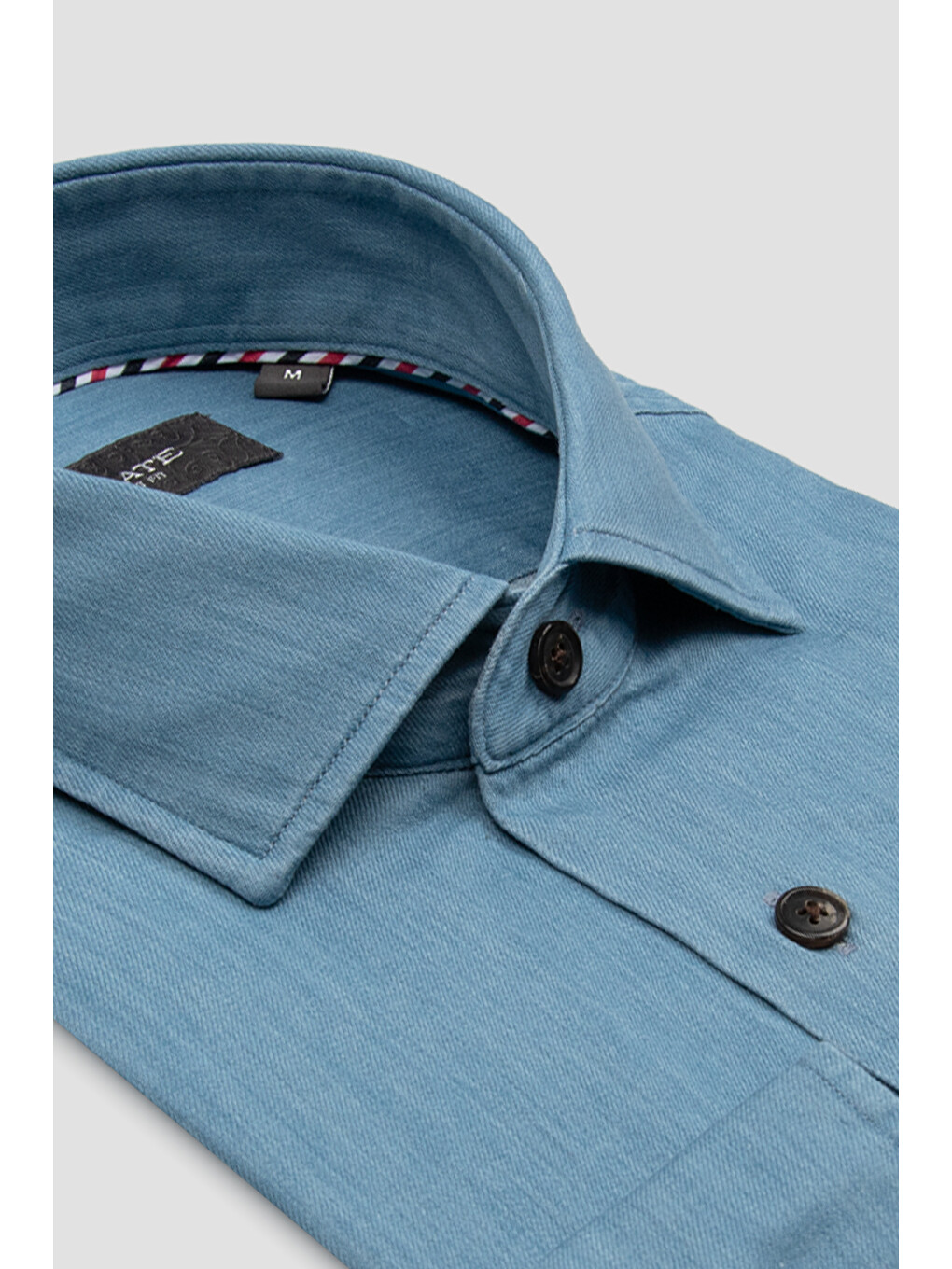 Santo Twill Pamuklu Comfort Fit Mavi Düğmeli Yaka Erkek Düz Gömlek-1