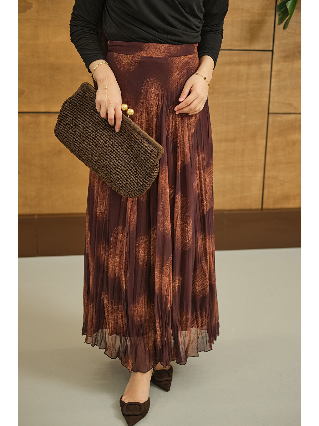 Kahverengi Kadın Asimetrik Kesim Astarlı Etek Taba-2
