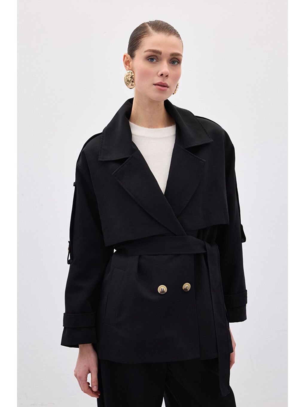 Kısa Trençkot - Siyah-3