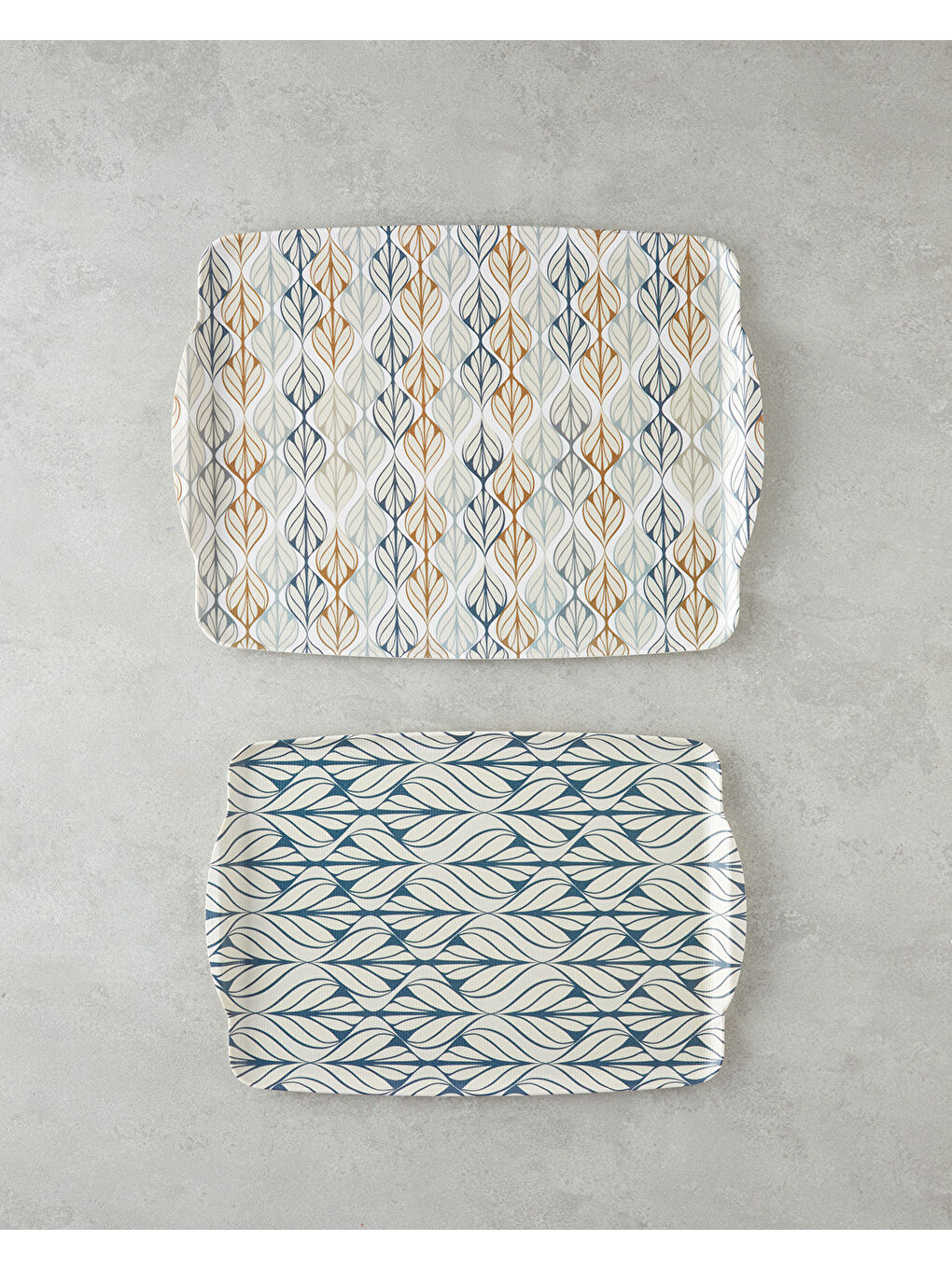 Cosy Stripe Melamin Kaydırmaz 2'li Tepsi 42x31 cm + 25x38 cm Mavi