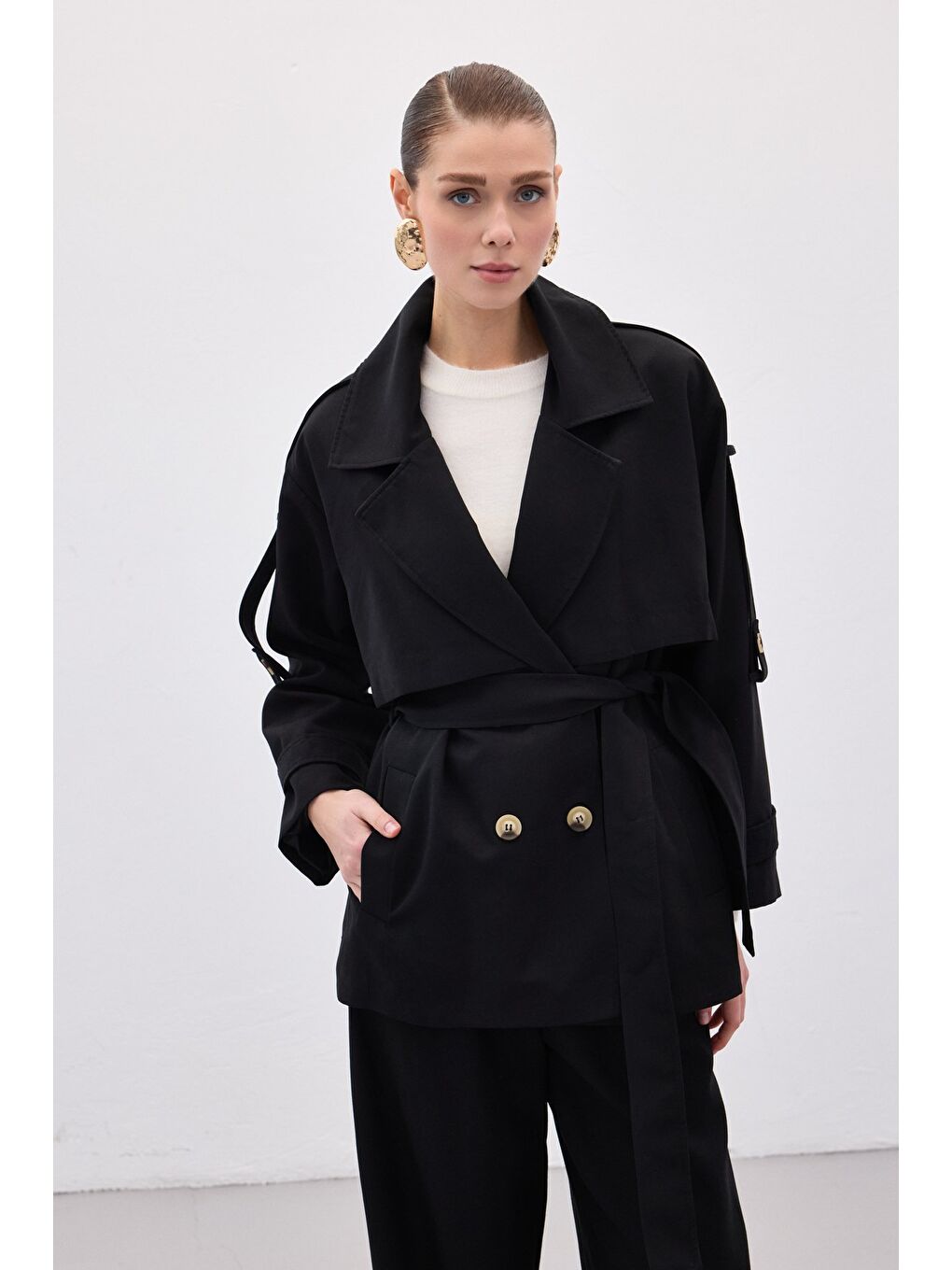 Kısa Trençkot - Siyah-4