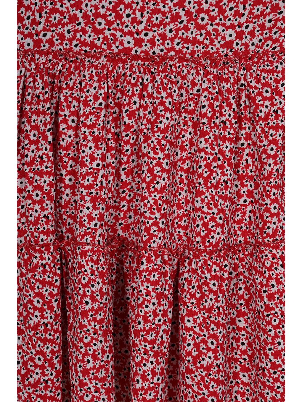 Bisiklet Yaka Sıfır Kol Çiçek Desenli Katlı Şapka Aksesuarlı Siyah Kırmızı Renk Kız Çocuk Elbise-2