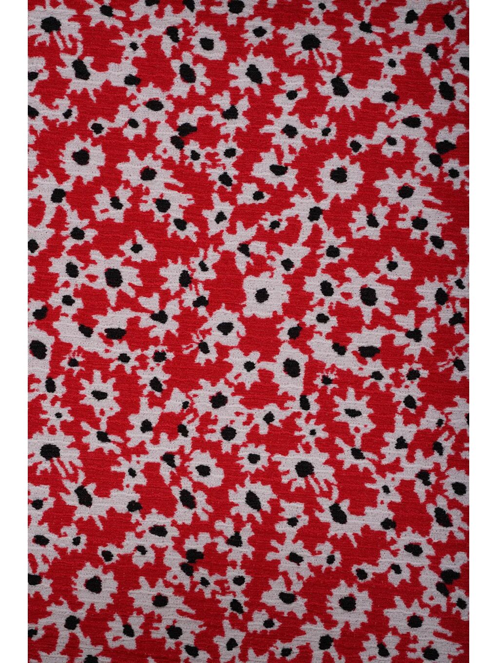 Bisiklet Yaka Sıfır Kol Çiçek Desenli Katlı Şapka Aksesuarlı Siyah Kırmızı Renk Kız Çocuk Elbise-3