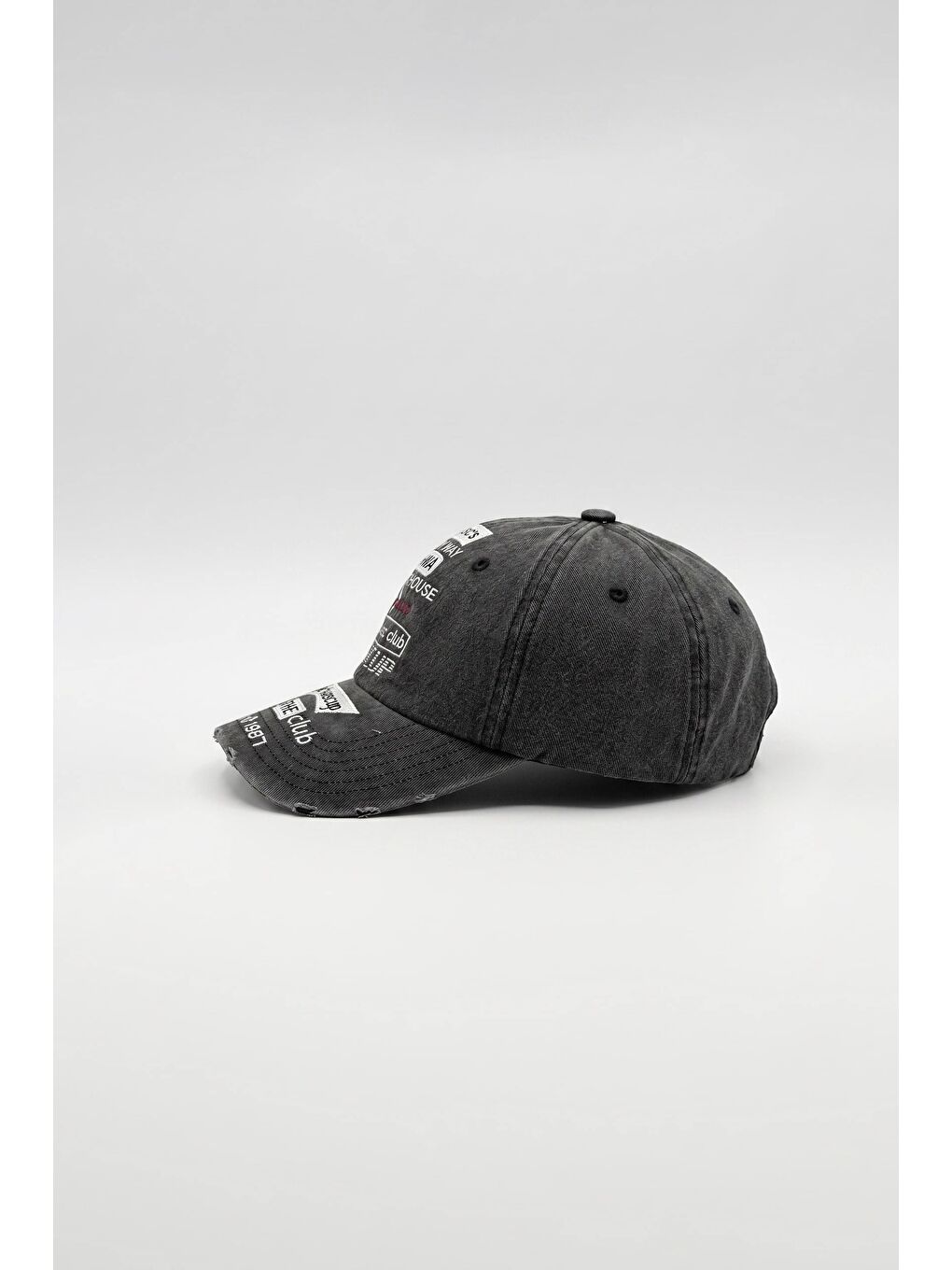 Erkek Nakışlı Vintage Beyzbol Şapka Antrasit-1