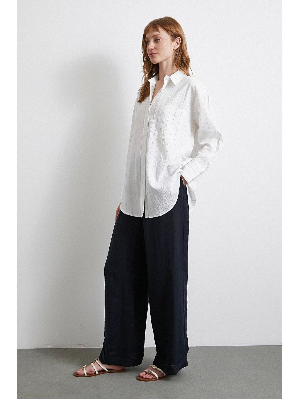 Turkuaz Çizgili Cepli Gömlek Su Yeşili-2