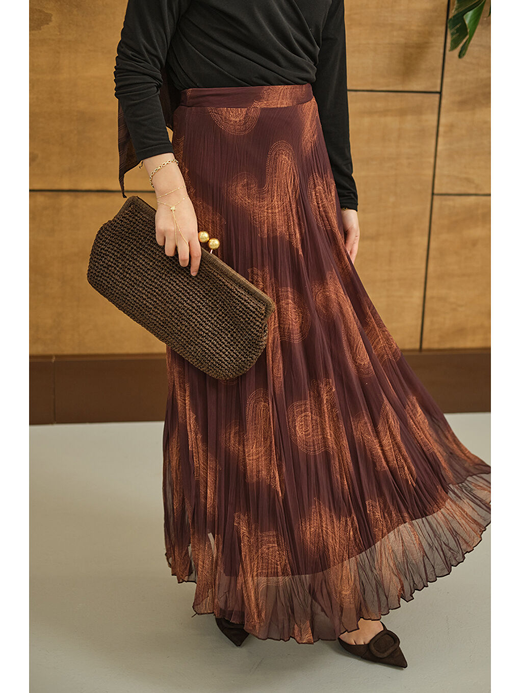 Kahverengi Kadın Asimetrik Kesim Astarlı Etek Taba-3