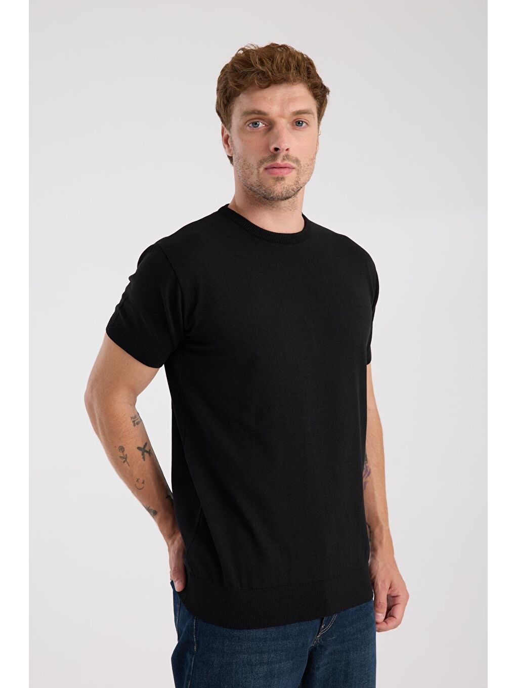 Aclub Zulu Örme Kumaş Viskon Karışımlı Slim Fit Siyah Bisiklet Yaka Erkek Düz T-Shirt-6