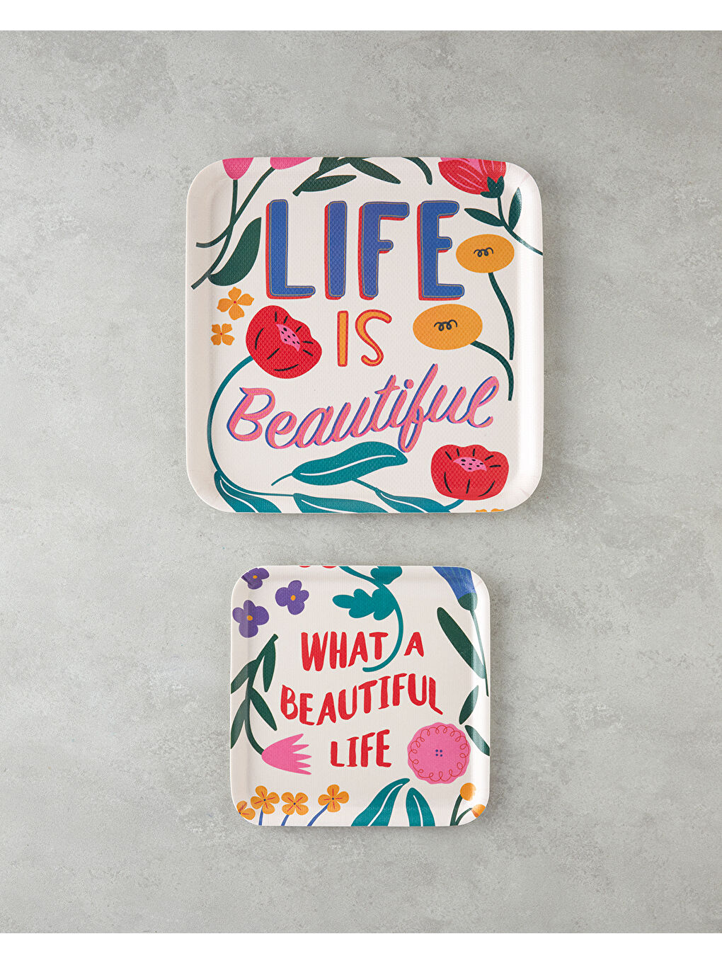 Beyaz Rosy Life Melamin Kaydırmaz 2'li Tepsi 33-24 cm Renkli