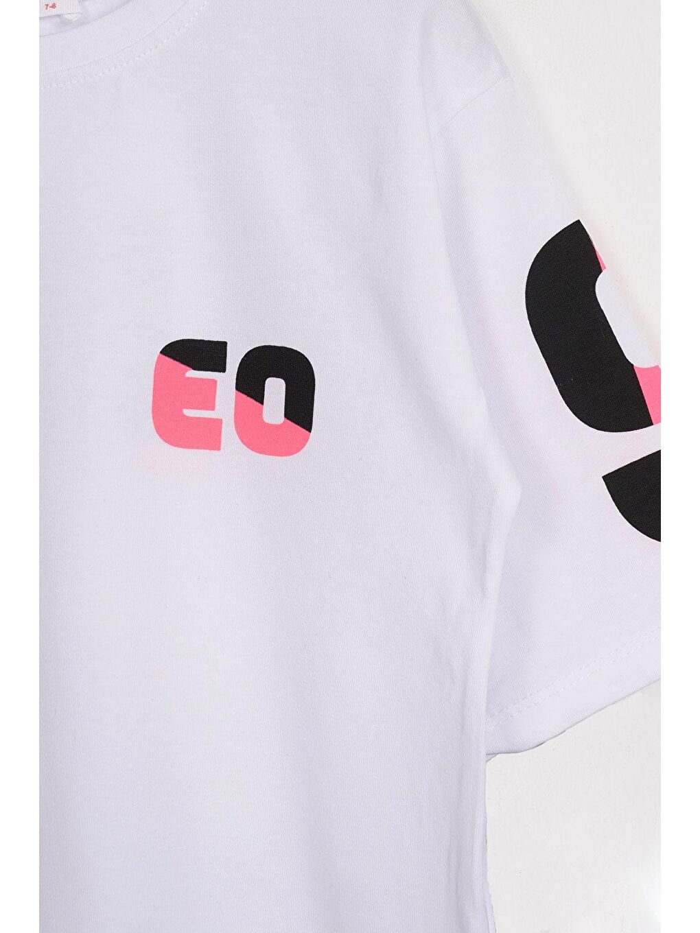 Kısa Kol Yazı Baskılı Beyaz Renk Kız Çocuk Taytlı Takım-1