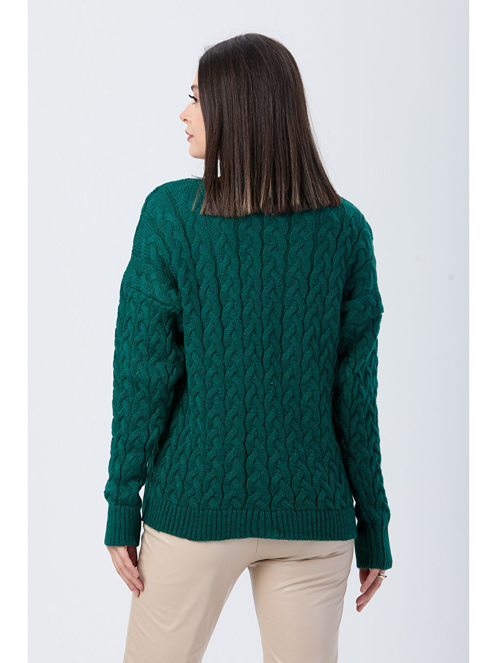 Yeşil Örgülü Triko Hırka Zumrut - 27657-5