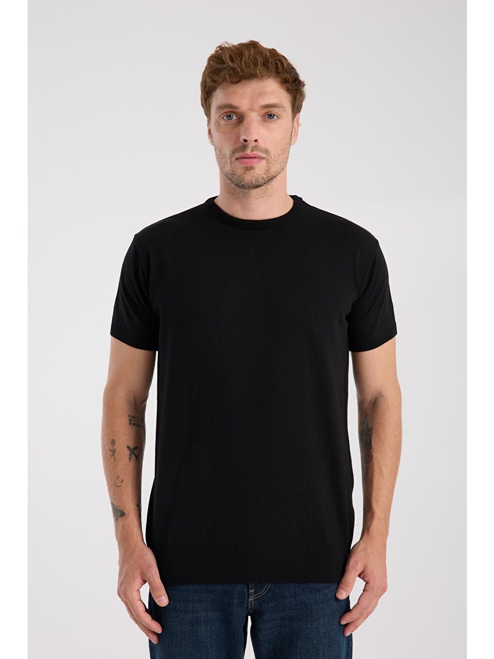 Aclub Zulu Örme Kumaş Viskon Karışımlı Slim Fit Siyah Bisiklet Yaka Erkek Düz T-Shirt-7