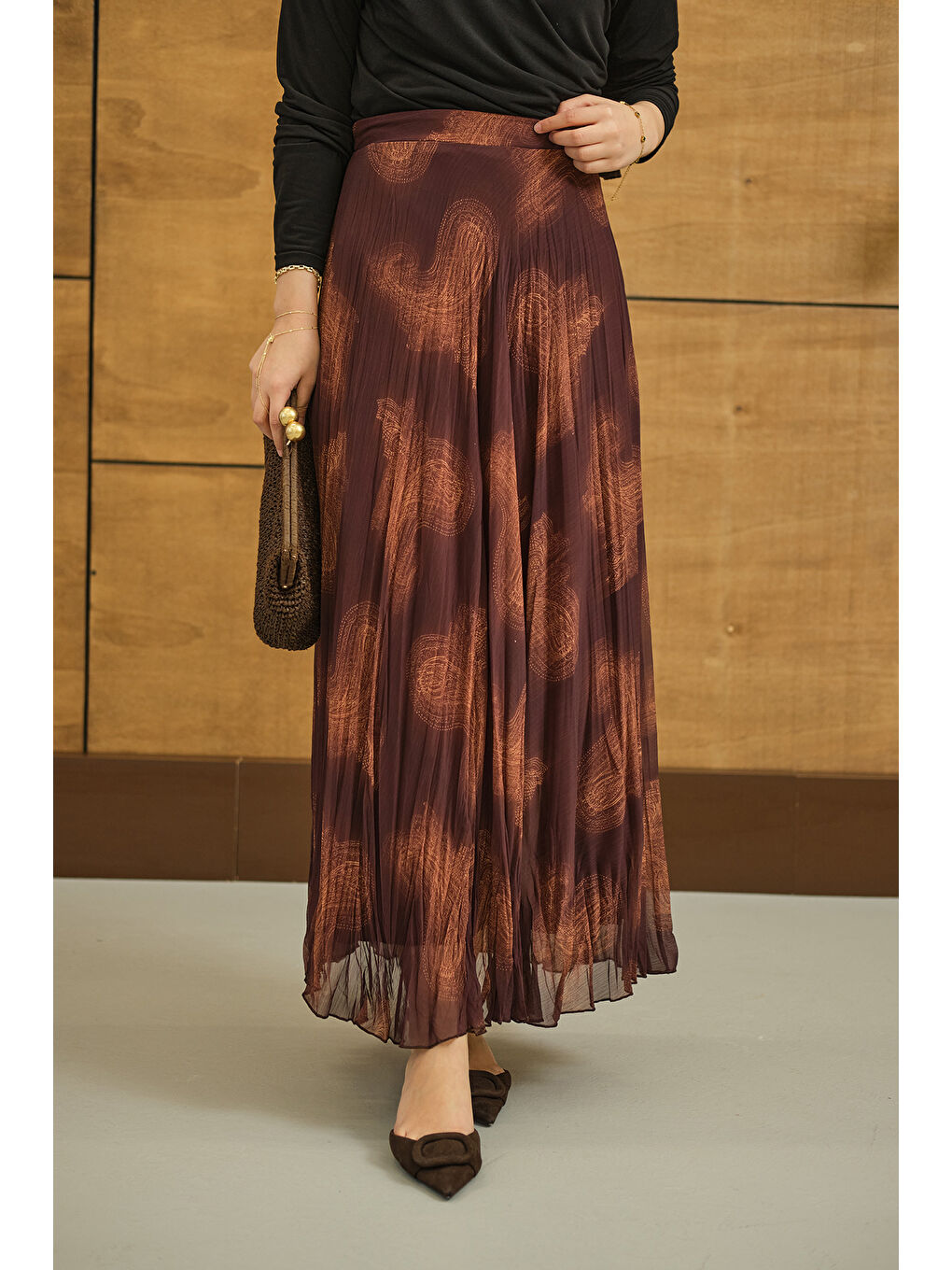 Kahverengi Kadın Asimetrik Kesim Astarlı Etek Taba-4