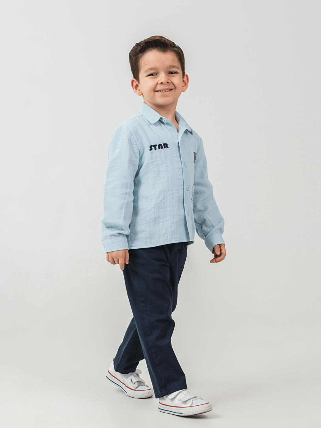Mavi Pamuklu Gömlek Pantolon Erkek Çocuk 2li Takım