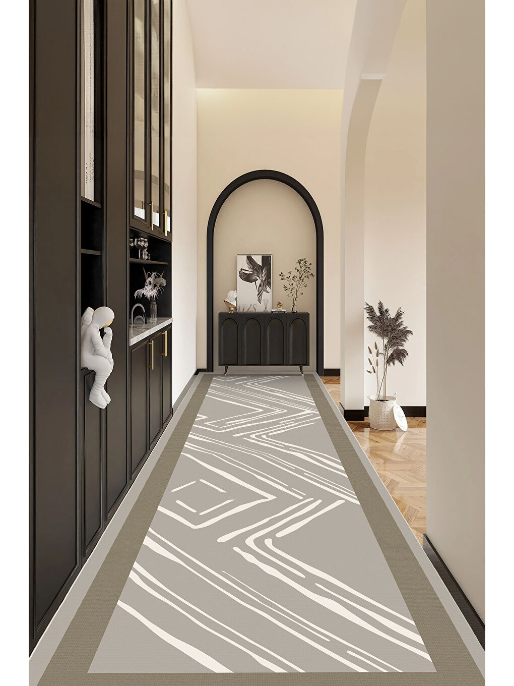 Kahverengi Dekoratif Salon Halısı, Makinada Yıkanabilir, Kaymaz Taban, İnce & Modern Tasarım-4