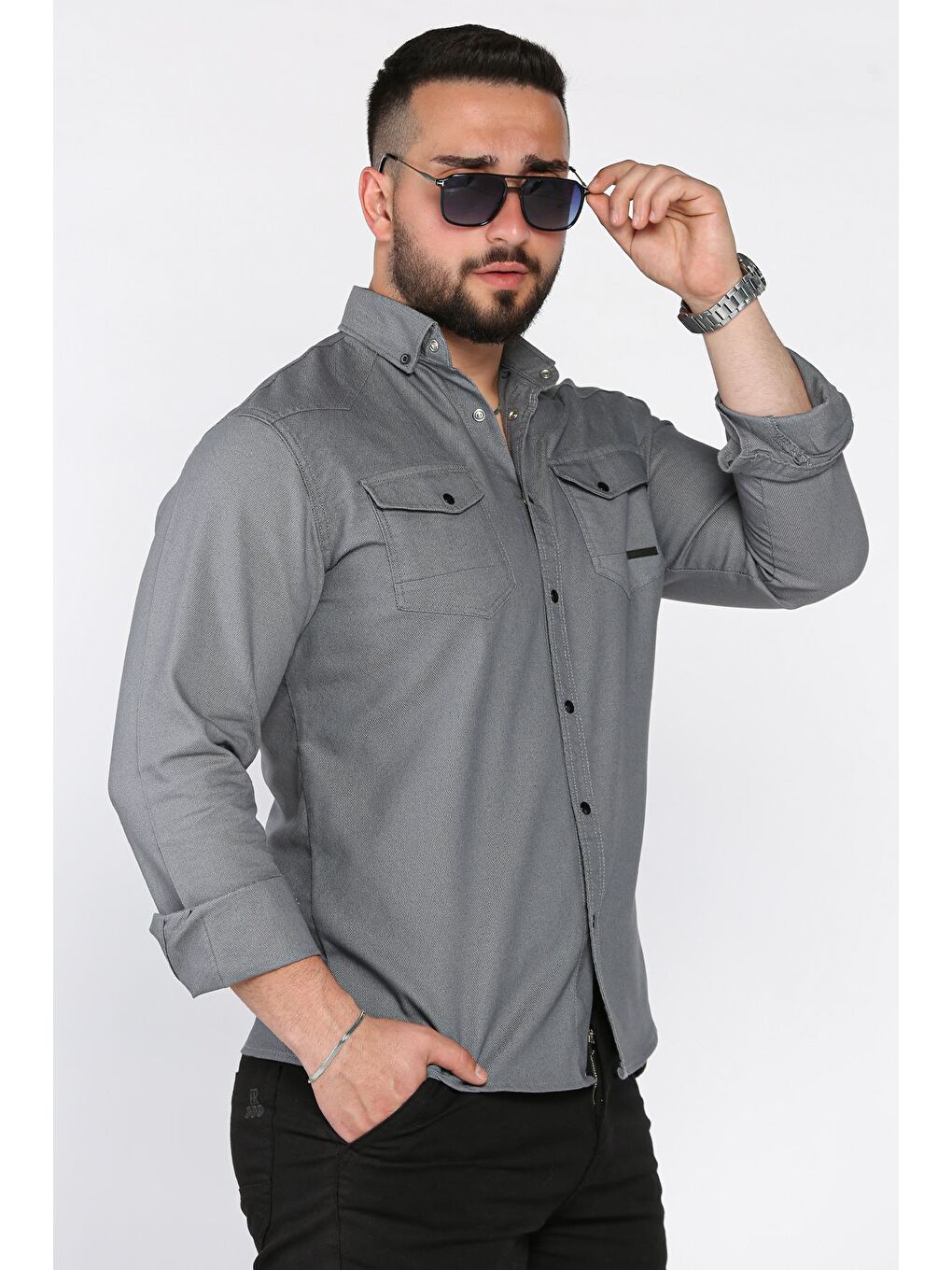 Gri Erkek Çıtçıtlı Gömlek
