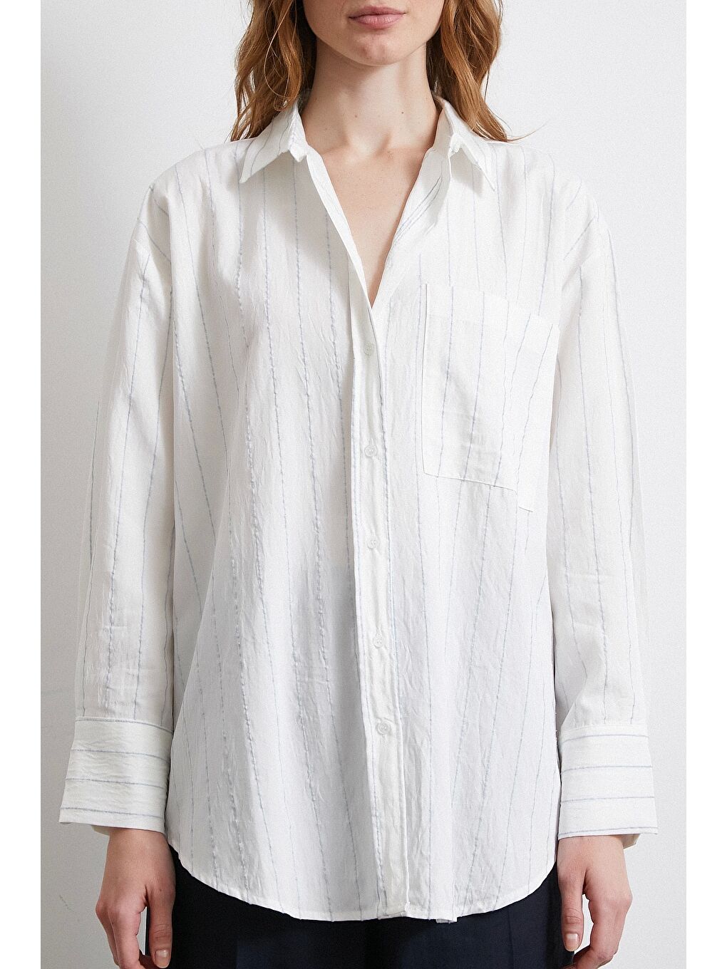 Turkuaz Çizgili Cepli Gömlek Su Yeşili-4