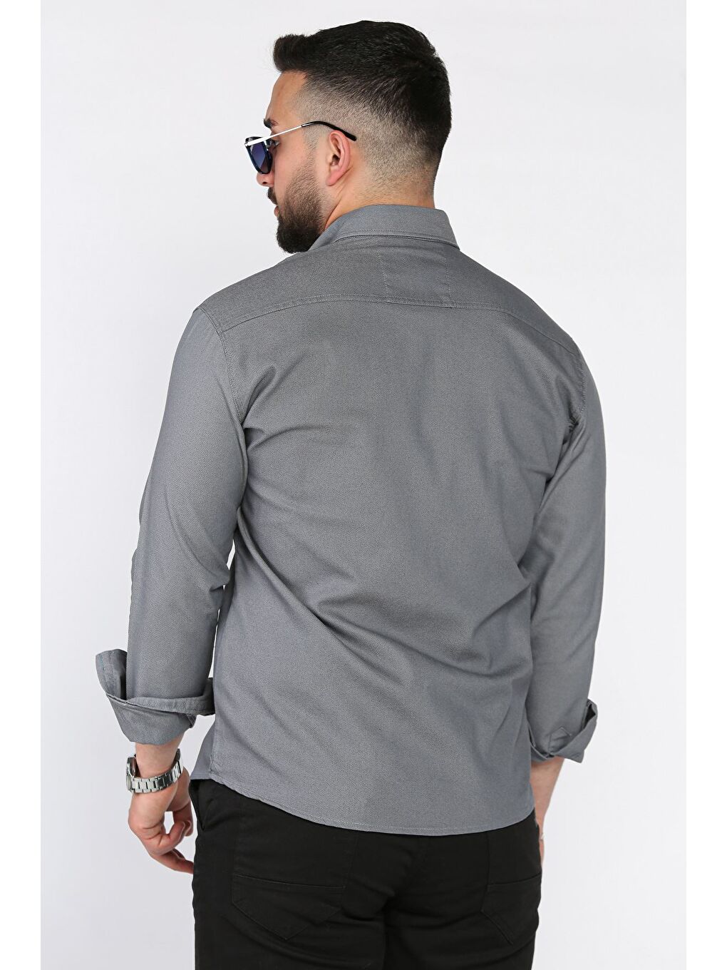Gri Erkek Çıtçıtlı Gömlek-2