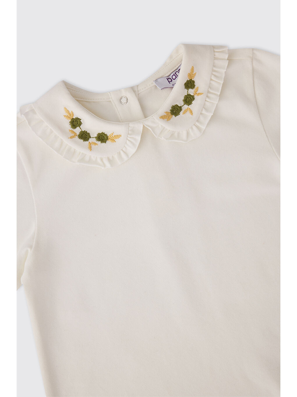 Kız Bebek Nakış Detaylı Ekru Tişört-2