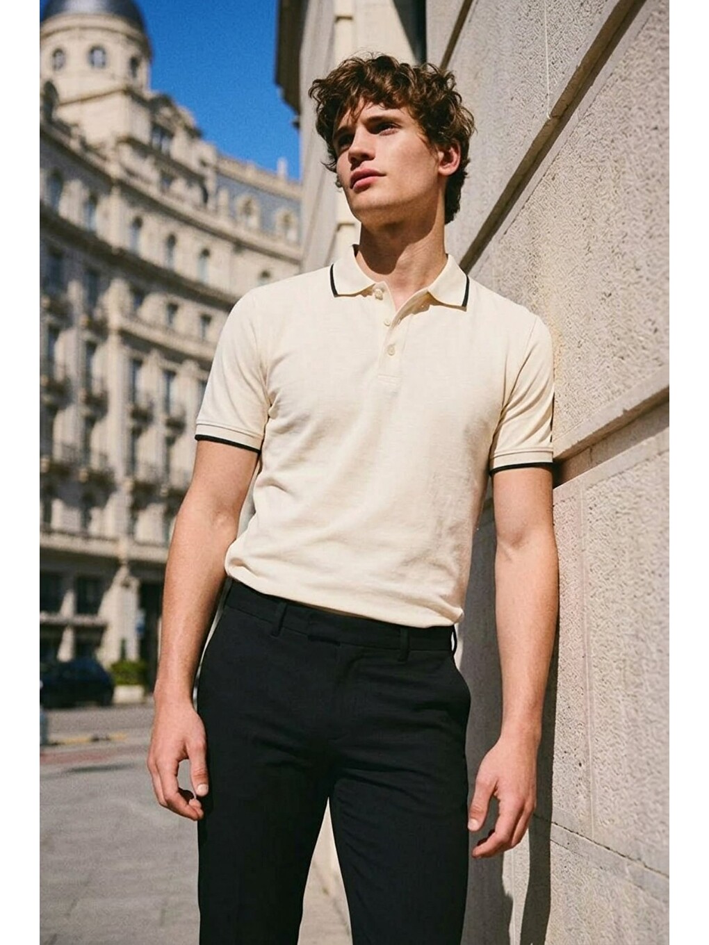 Erkek Basic Klasik Beyaz Polo Yaka Tişört-2
