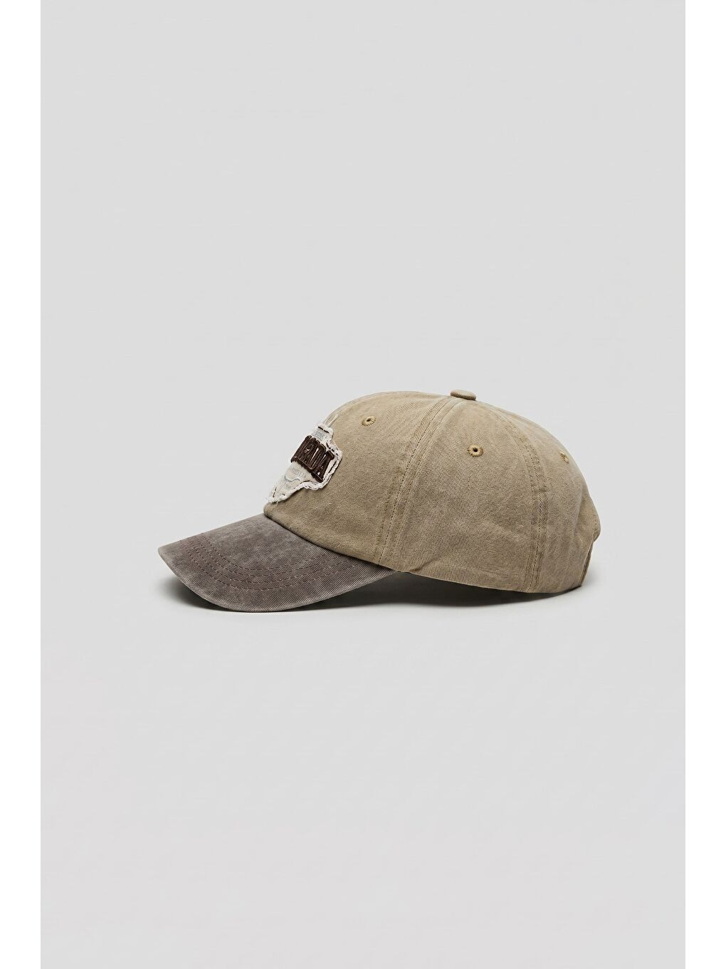 Erkek Patch Nakışlı Yıkamalı Beyzbol Şapka Açık Bej-1