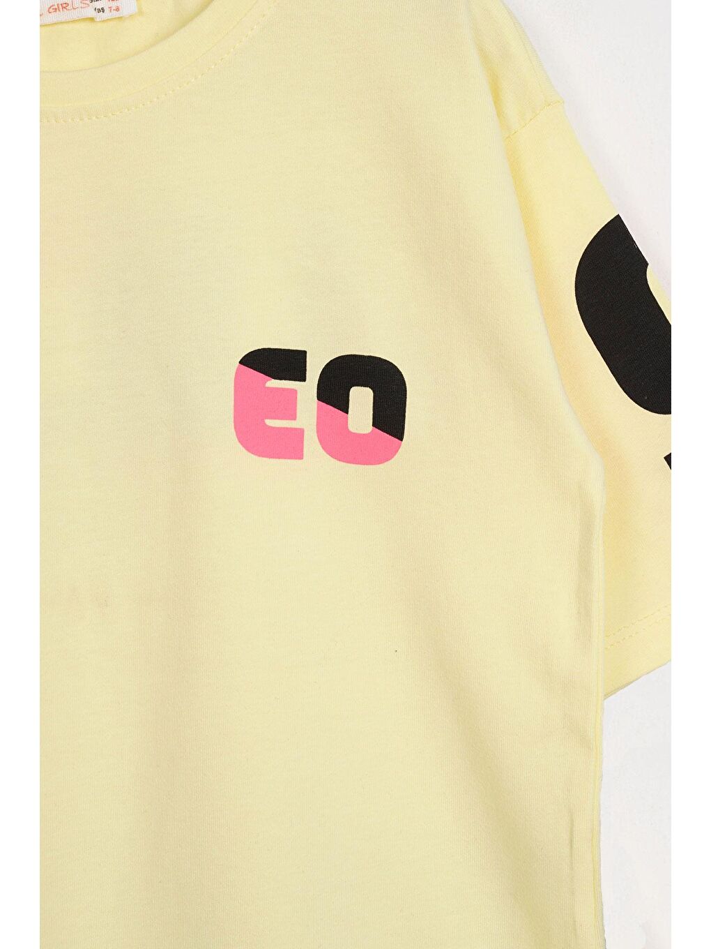 Kısa Kol Yazı Baskılı Sarı Renk Kız Çocuk Taytlı Takım-1