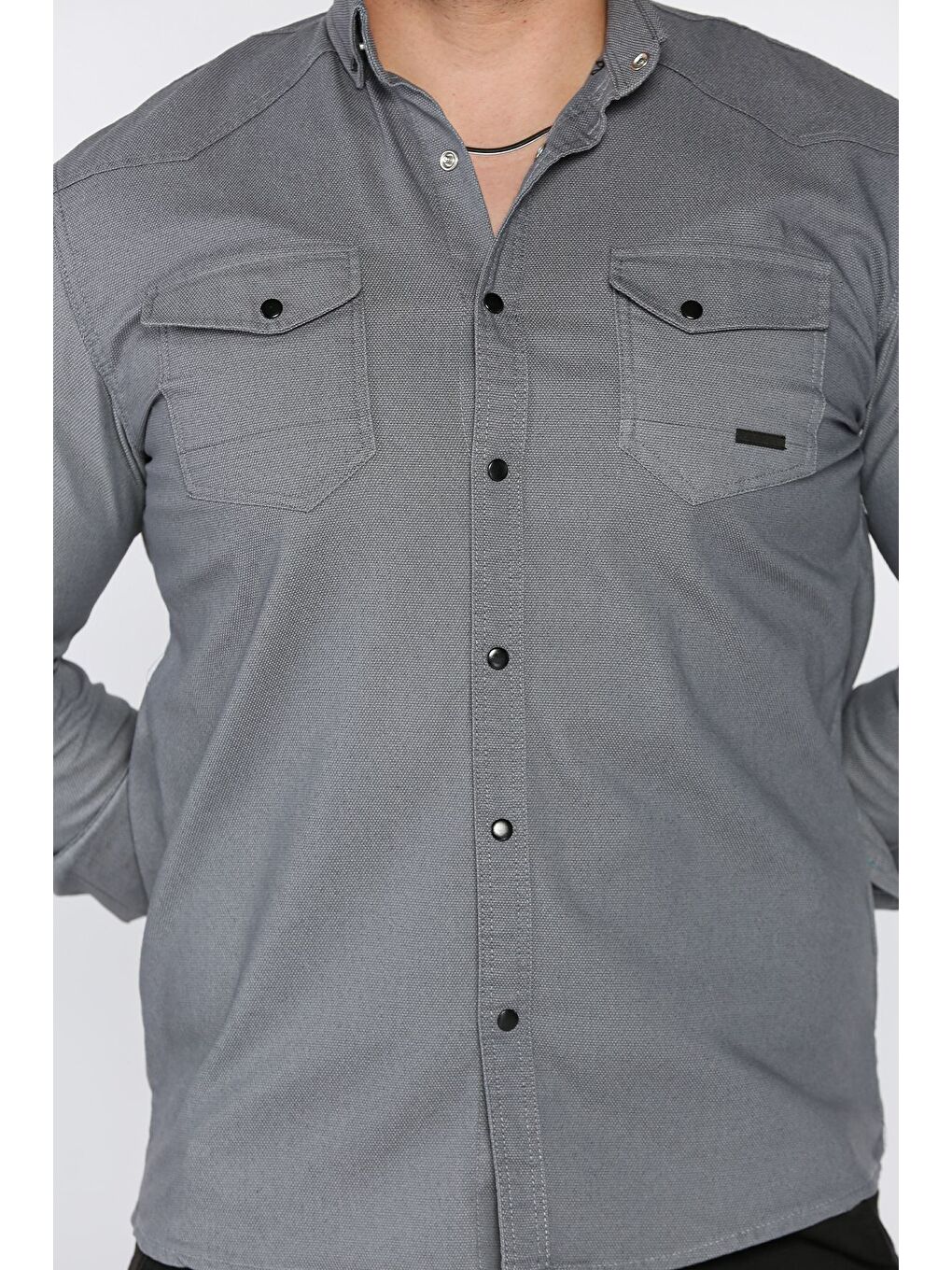 Gri Erkek Çıtçıtlı Gömlek-3